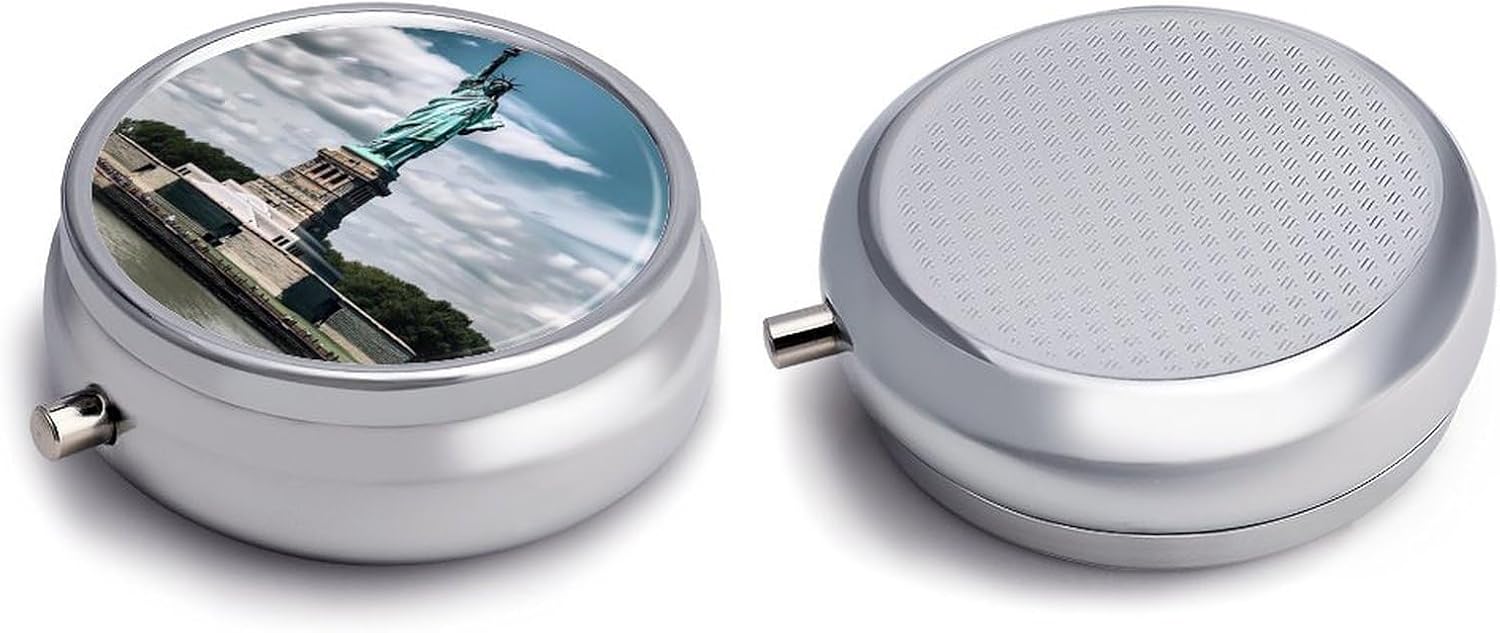 Round Silver Pill Box Small Pill Case for Purse and Pocket 3 Compartment image 3