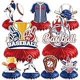 Picture of Rakuto Baseball Birthday Party Decorations - 9PCS Honeycomb Centerpieces, Table Decorations, Blue and Red Party Supplies for Kids Boys Baby Shower