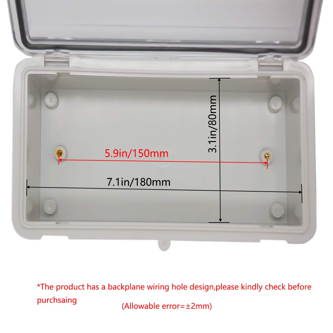 Zulkit Junction Box ABS Plastic Dustproof Waterproof IP65 Electrical Boxes Hinged Shell Outdoor Universal Project Enclosure Clear Cover with 2 Cable Glands 7.9 x 3.9 x 2.8 inch (200x100x70mm) — Amazon image 5