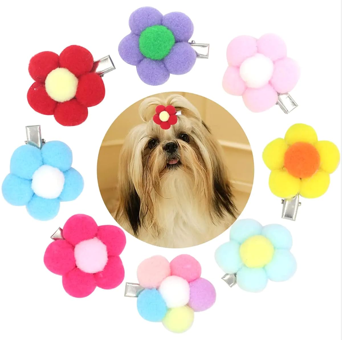 100Pcs Flower Dog Cat Hair Clips Cute Floral Clips Dog Hair Bows Dogs Hairpins Pet Hair Accessories Grooming