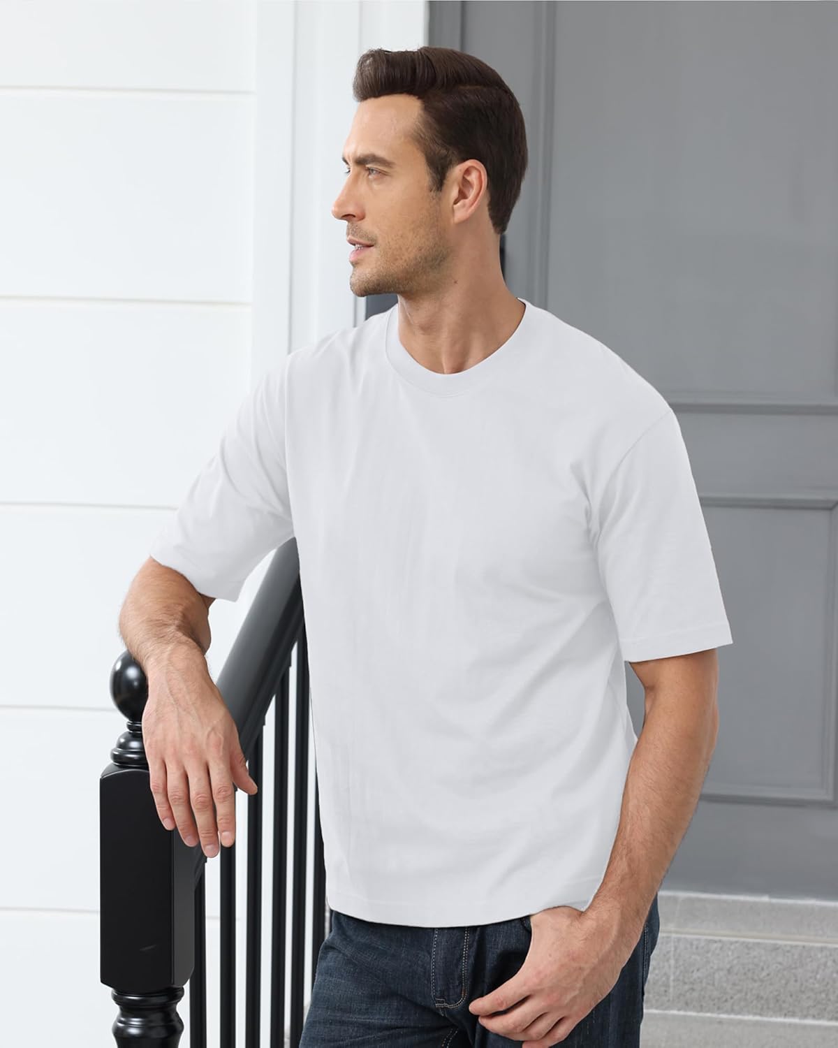Men's Fashion Oversized T-Shirts Short Sleeve Basic Cotton Crew Neck Loose Fit Athletic Tees Tops - Image 4