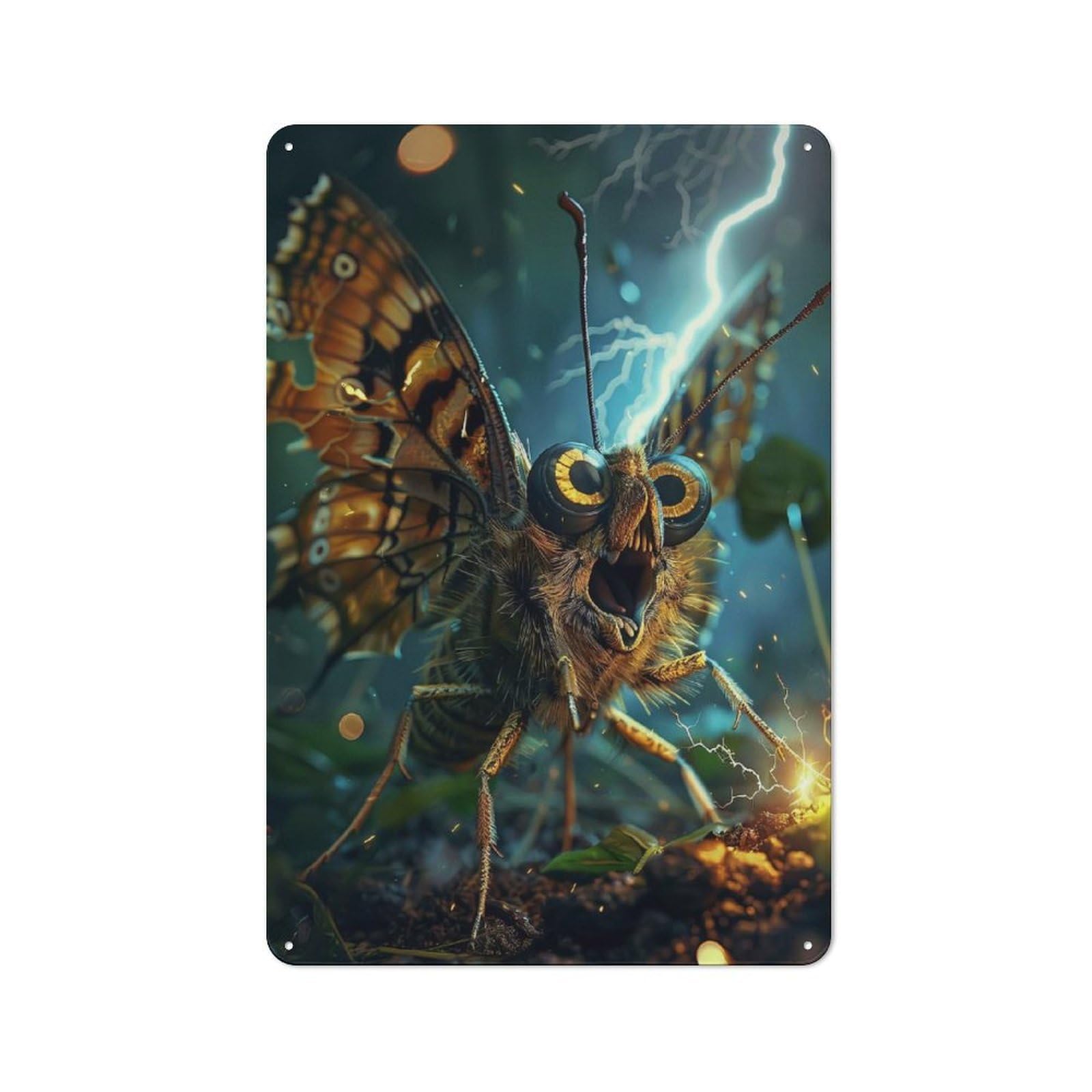 Tin Wall Plaque 30x20cm with Butterfly Lightning for Hallway Wall, A Decorative Metal Sign for Hallways And Entrance Areas