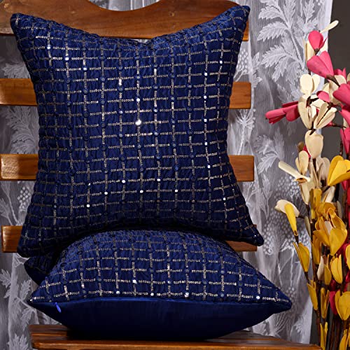 Image of Decorative 20x20 Cushion Covers Set of 2, Embroidered Pillow Covers, Designer Cushion for Sofa, Festive Throw Pillow Cover