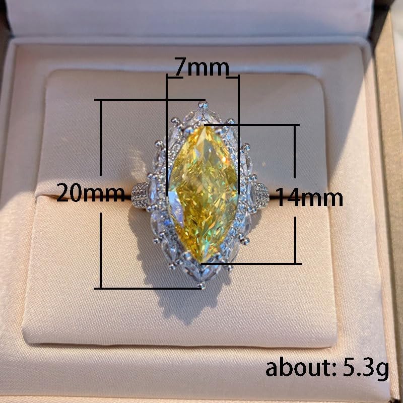 Olive Horse Eye Ring 925 Silver Full Diamond Ring Promise Rings for Her，18k Gold Shiny Citrine Ring Cubic Zirconia Promise Rings Cz Yellow Gem Cocktail Rings Eternity Engagement Wedding Ring （8）