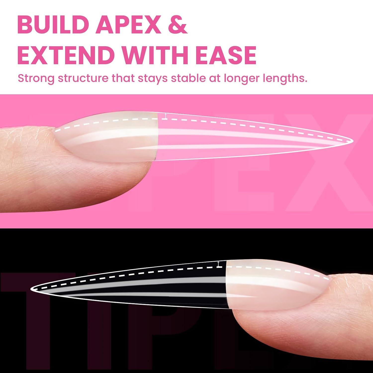 Beetles Tipex Instant Apex Nail Tips, XXL Stiletto, 16 Sizes | 00–14, 160PCS, Built-in Apex Acrylic Tips for Flat & Natural Nail Beds, Beginner-Friendly Easy DIY Nail Extensions