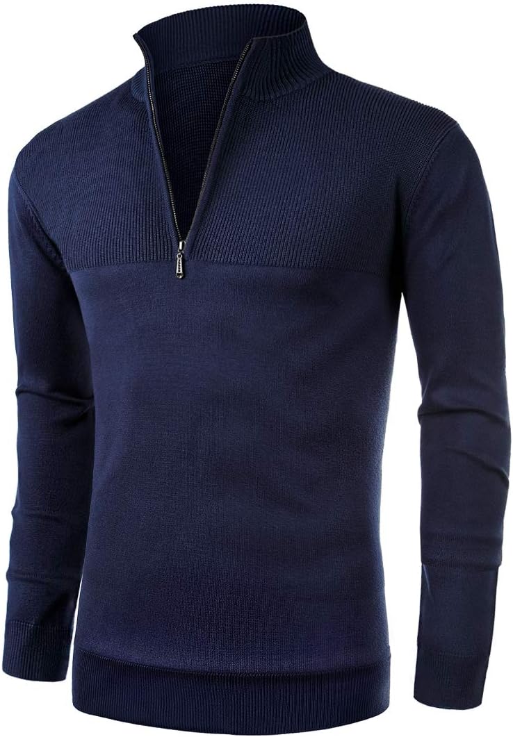 NITAGUT Mens Slim Fit Zip Up Mock Neck Polo Sweater Casual Long Sleeve Sweater and Pullover Sweaters with Ribbing Edge