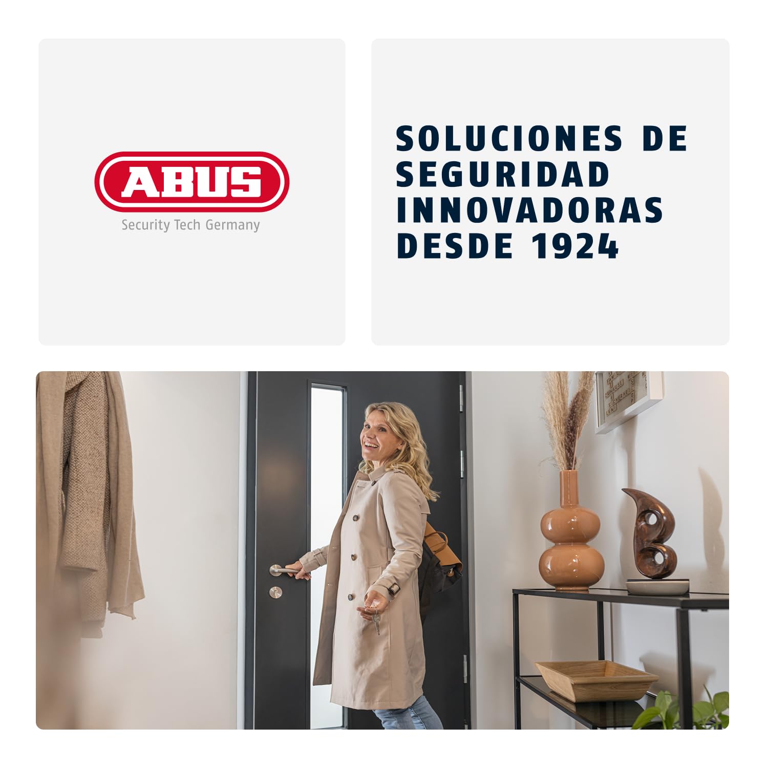 ABUS Cierre extra 2110 - cerrojo de seguridad adicional con pomo giratorio en el interior y cilindro de cierre en el exterior - para puertas de entrada con apertura a izquierda y derecha - blanco