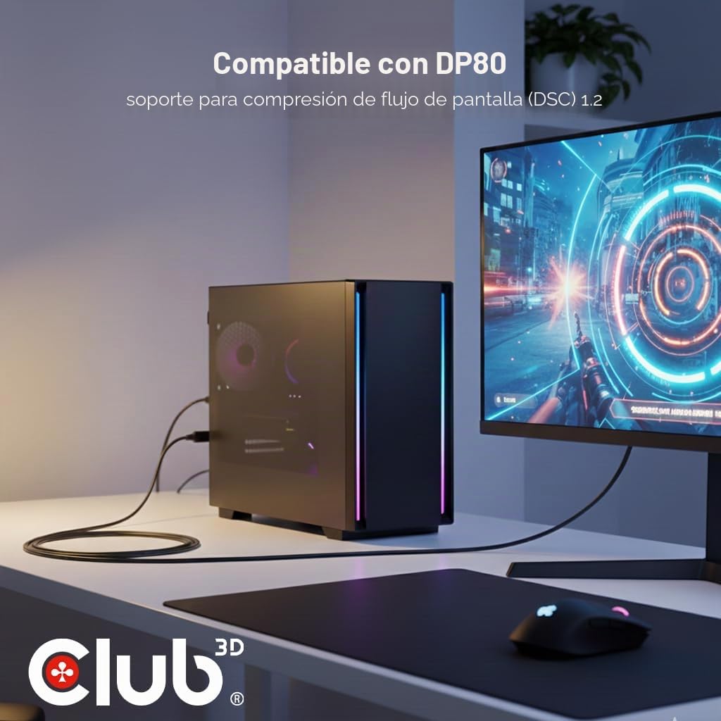 Club 3D CAC-1559 - Cable USB tipo C a DP 2.1 bidireccional VESA DP80 certificado M/M 1 m