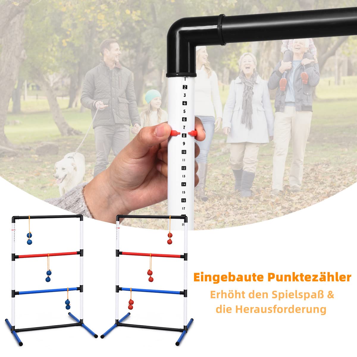 GYMAX 2er Set Leitergolf aus PVC, Wurfspiel mit Bolas & Tragetasche, Leiterspiel mit eingebautem Punktezähler, Laddergolf für Indoor & Outdoor