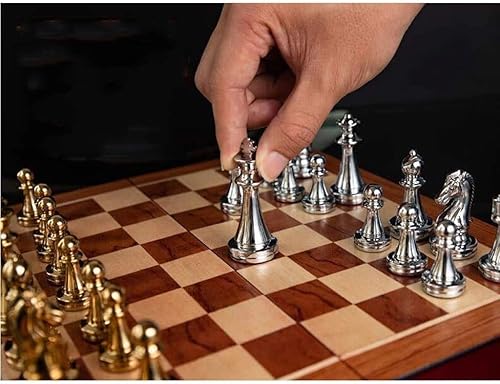 Miniatura 5 de PZFC Juego de ajedrez grande de metal plegable portátil de madera para niños y adultos principiantes juego de mesa, regalos de alta gama