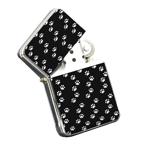 Kitty – Plata cromado bolsillo Lighter por elementos de espacio de huellas de gato
