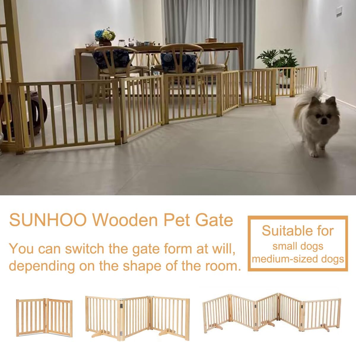 Pet Gate, Foldable Dog Fence, Wooden Dog Gate for Doorways, House, Stairs, Halls - Image 2