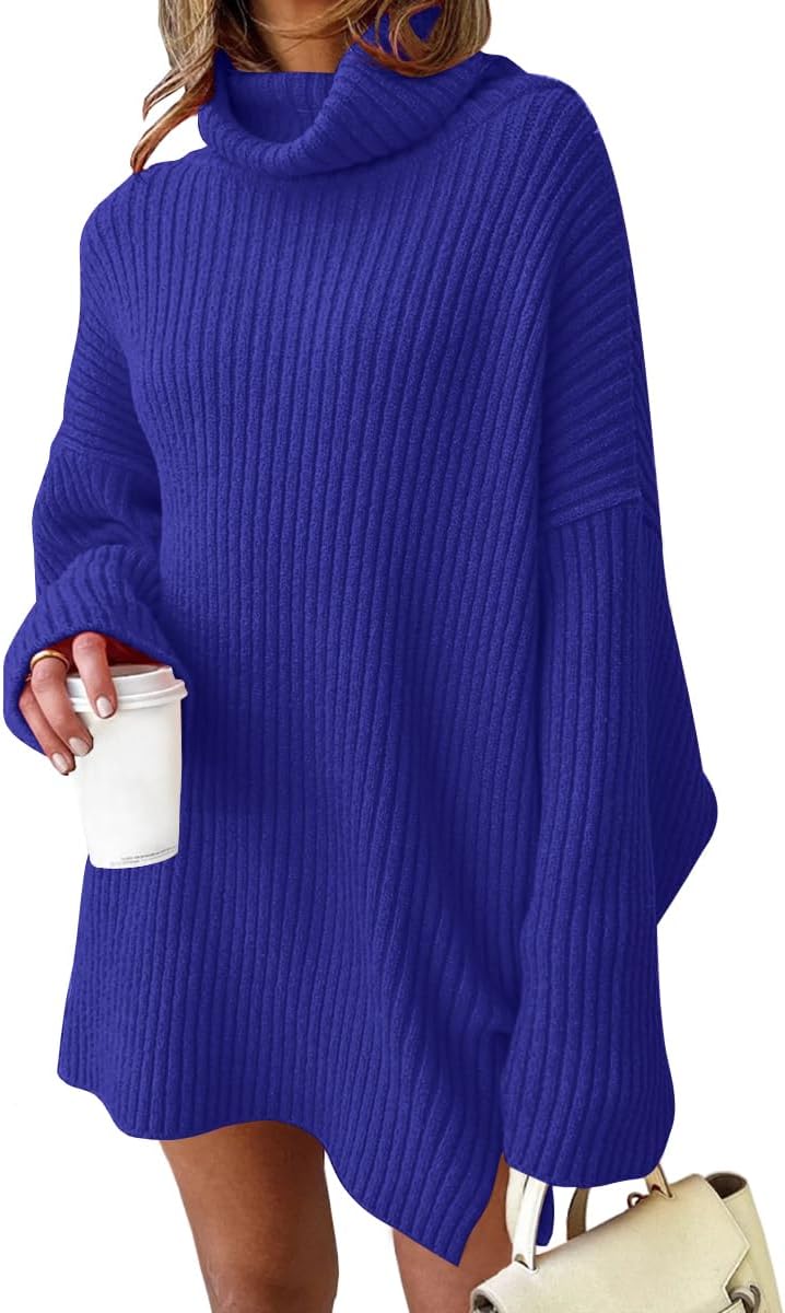 LILLUSORY Womens Turtleneck Oversized Long Sweater Dress 2026 Plus Size Tunic Pullover Knit Winter Dresses