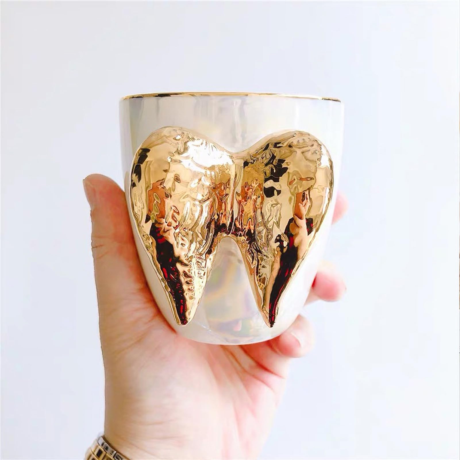 Mug Original Avec Anse Ailes D'Ange Dorées - Tasse Décorative