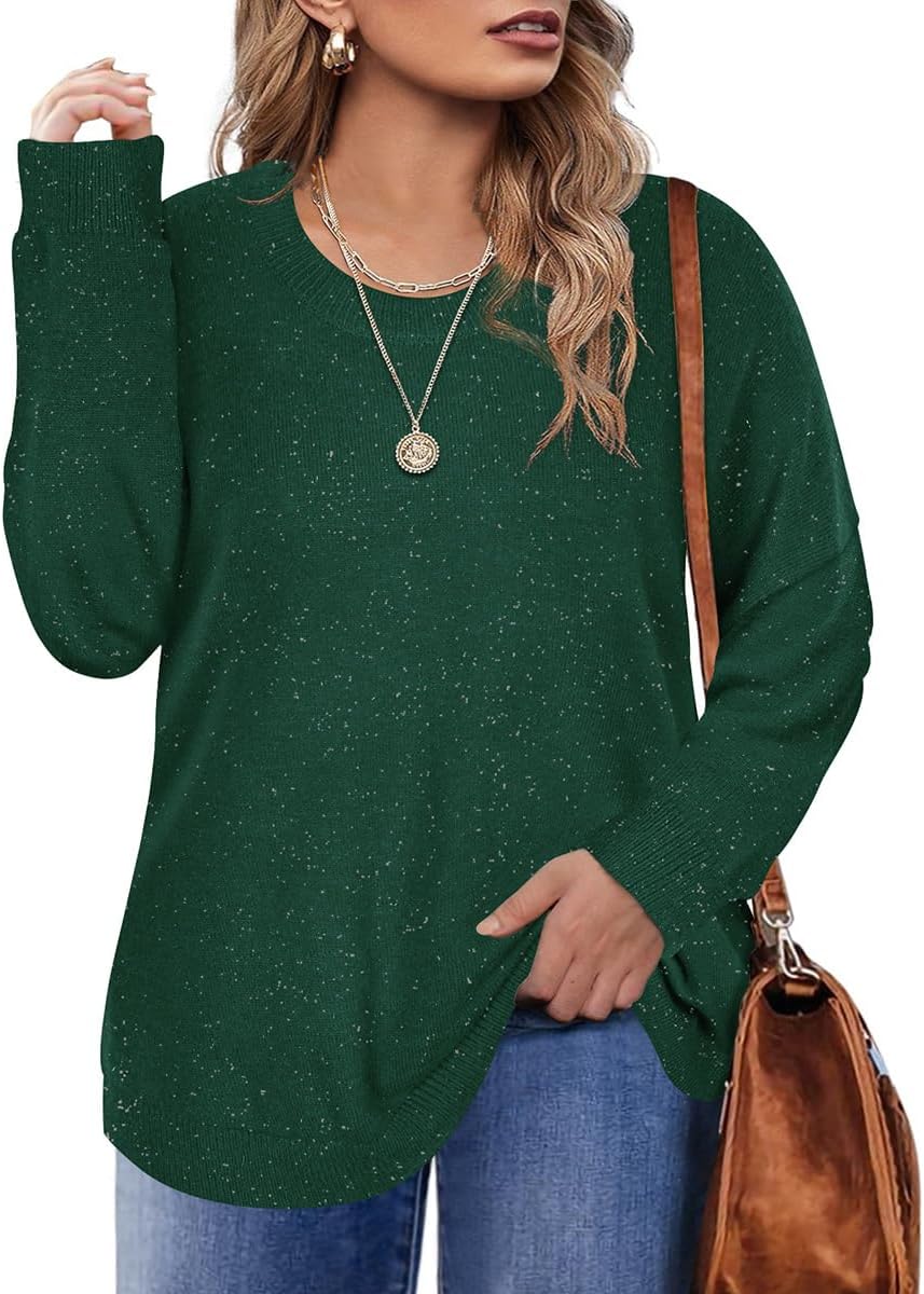 RITERA Plus Size Tops for Women Long Sleeve Sparkly Sweaters Knit Pullovers Crewneck Jumper Tops Tunic Shirts XL-5XL
