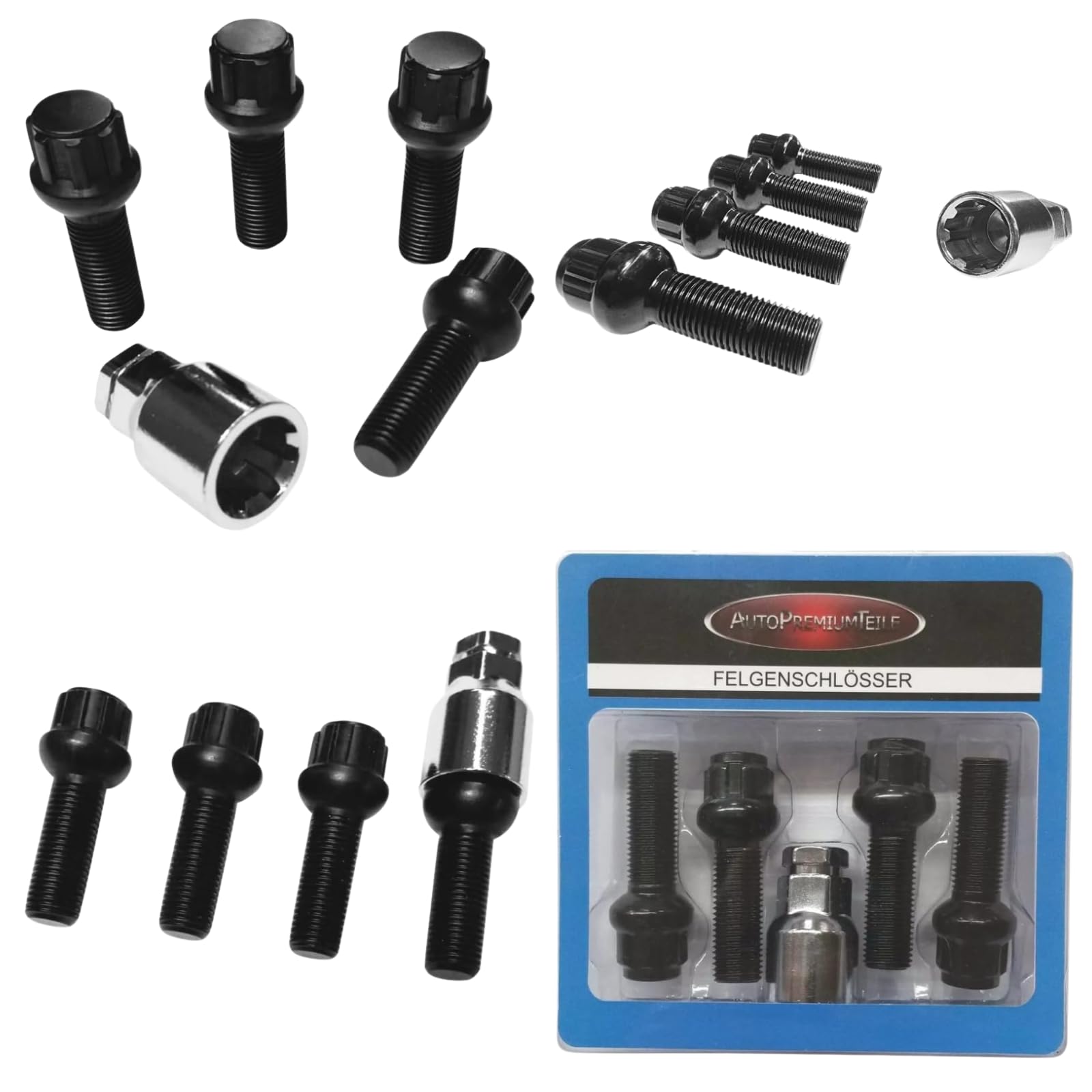 Felgenschloss M14x1,5x38mm Kugelbund R13 4x schwarze Felgenschlösser Felgensicherungen Radsicherungen Felgen-Diebstahlschutz Felgen-Diebstahlsicherungen Radschlösser Radschrauben Radbolzen Schrauben