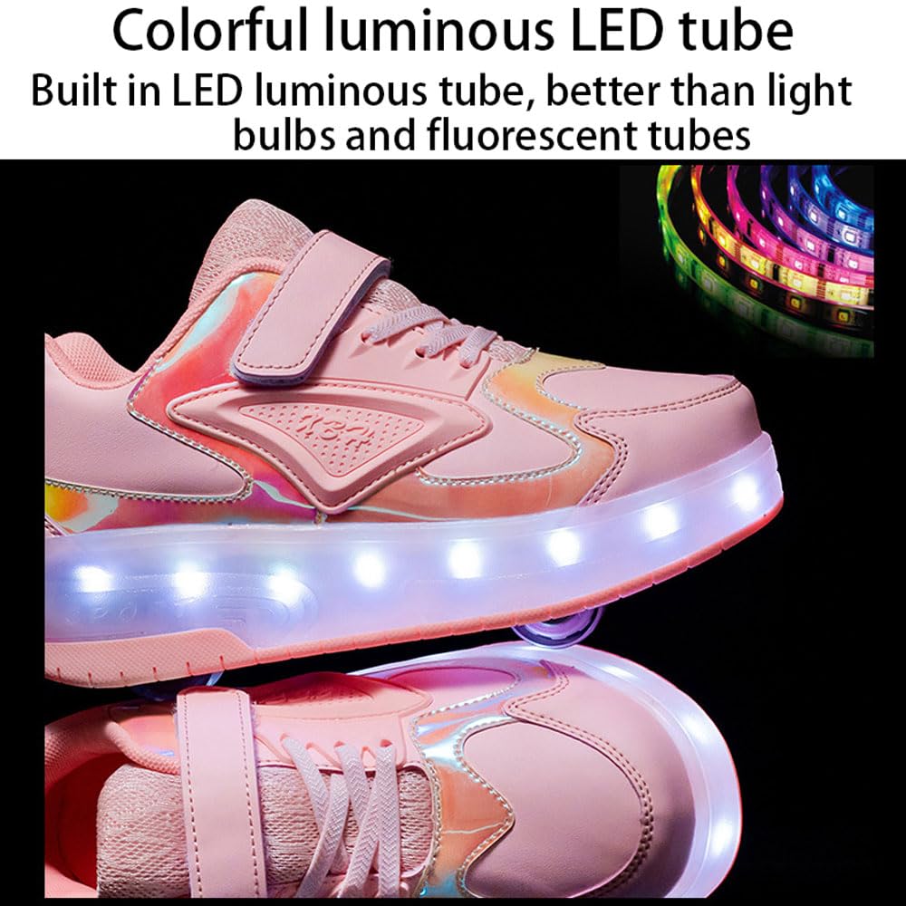Wrotki dziecięce wrotki, LED z świecącymi kółkami, unisex, dla chłopców, dziewcząt, sportowe trampki ze zdejmowanymi kółkami, ładowalne, tryb 2 w 1, jazda na łyżwach