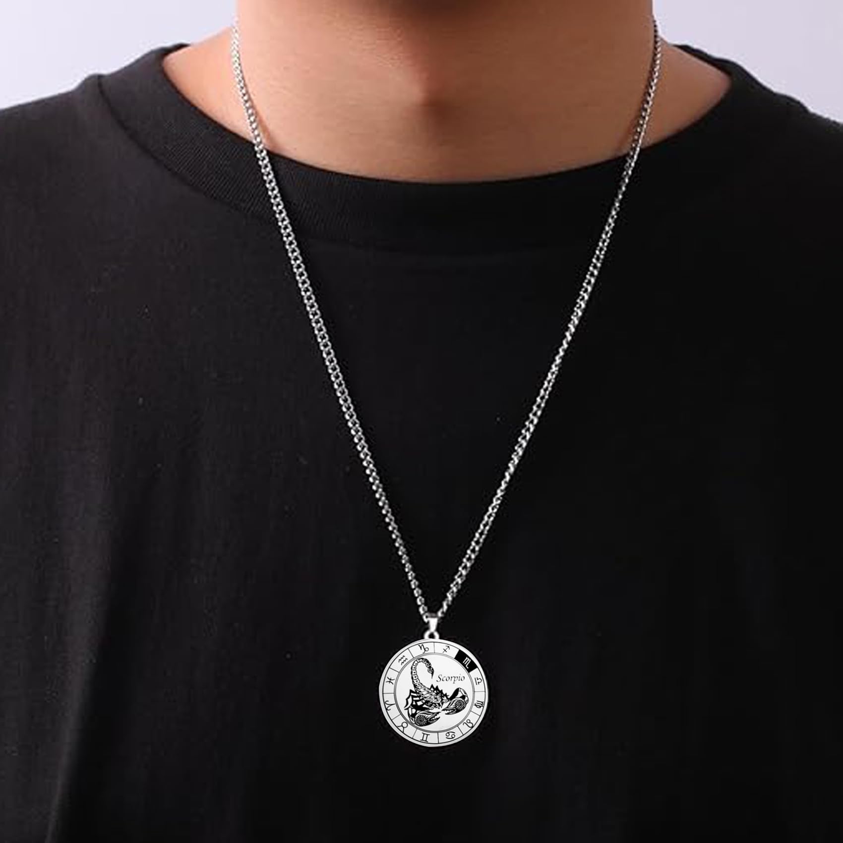 Ensemble collier et bracelet signe du zodiaque pour homme - Collier de constellation - Pendentif en acier inoxydable - Bracelet de perles élastique - Cadeau d'anniversaire