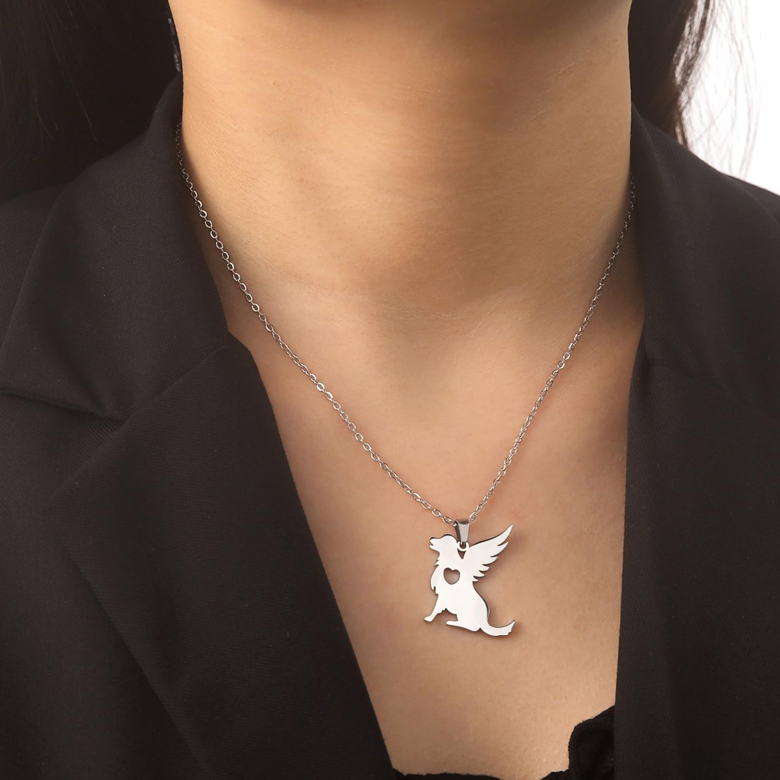 TEAMER in acciaio inox Angelo Cane Collana Carino Ala Cuore Cane Ciondolo Animale domestico Cane Amante Memorial Gioielli per le donne uomini