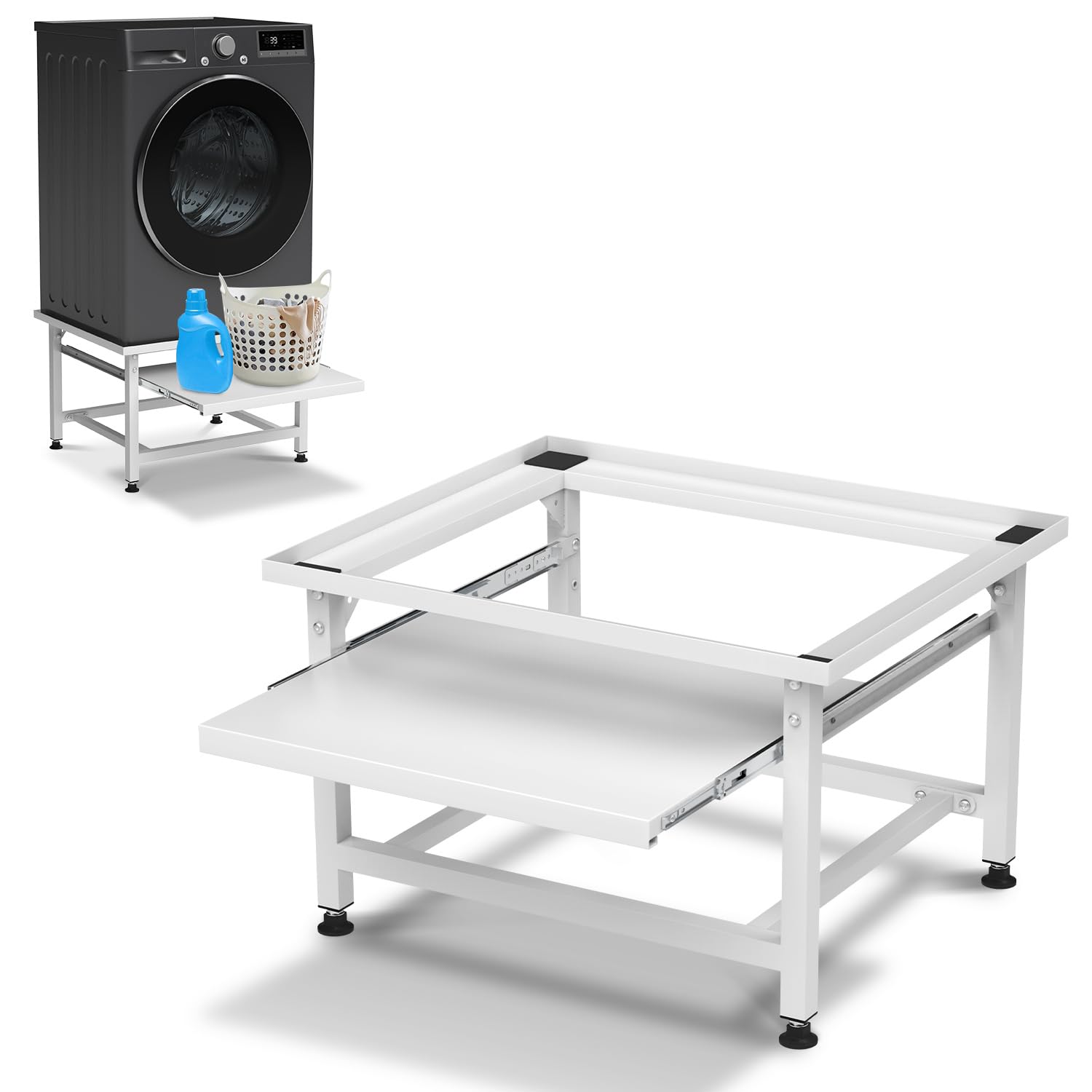 Soporte para lavadoras, color blanco, extensible de 3 niveles | Pedestal de 3 alturas ajustables, antideslizante, secadora, congelador, frigorífico, color blanco
