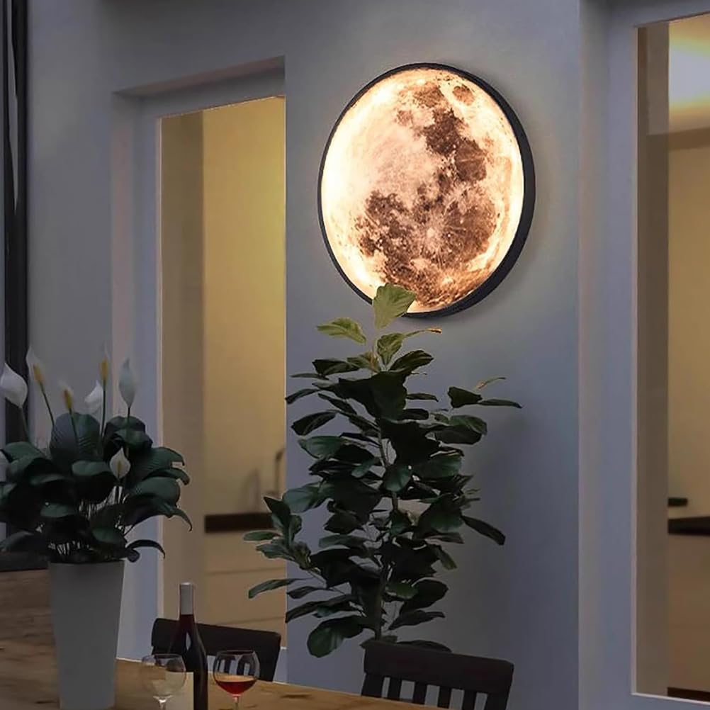 Kinkiet Księżyc LED, nowoczesna lampa ścienna do wnętrz ściemnialna okrągła akrylowa lampka nocna oświetlenie ścienne do sypialni salonu schody lampka nocna księżyc, wtyczka w wersji, 50 cm