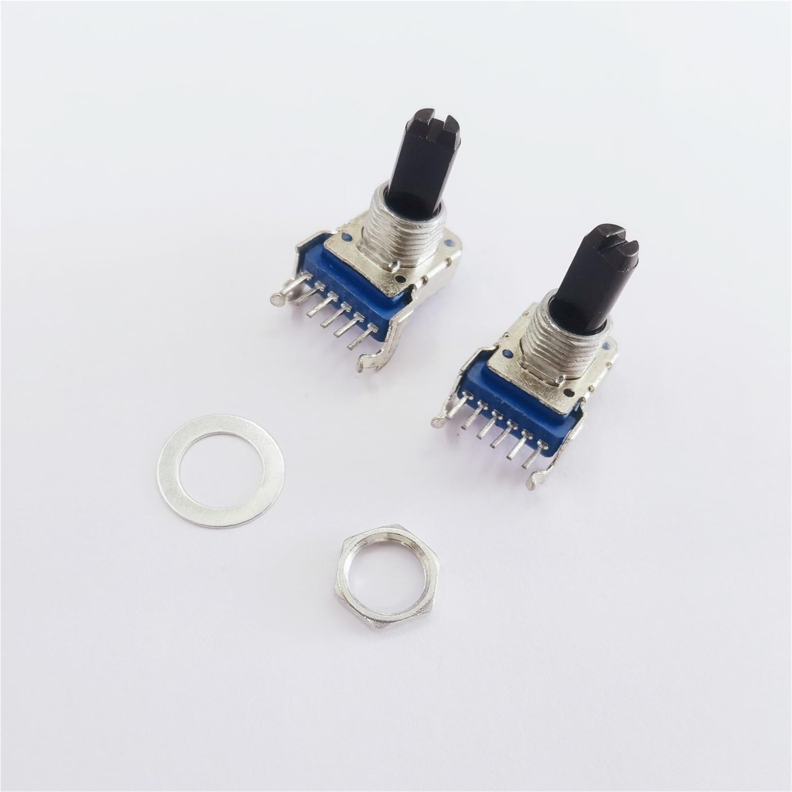 1 pz RK142 potenziometro doppio orizzontale C10K A20K B20K maniglia a punto medio con filettatura 15MMF 6 pin (INTERRUTTORE)(B20K with midpoint)