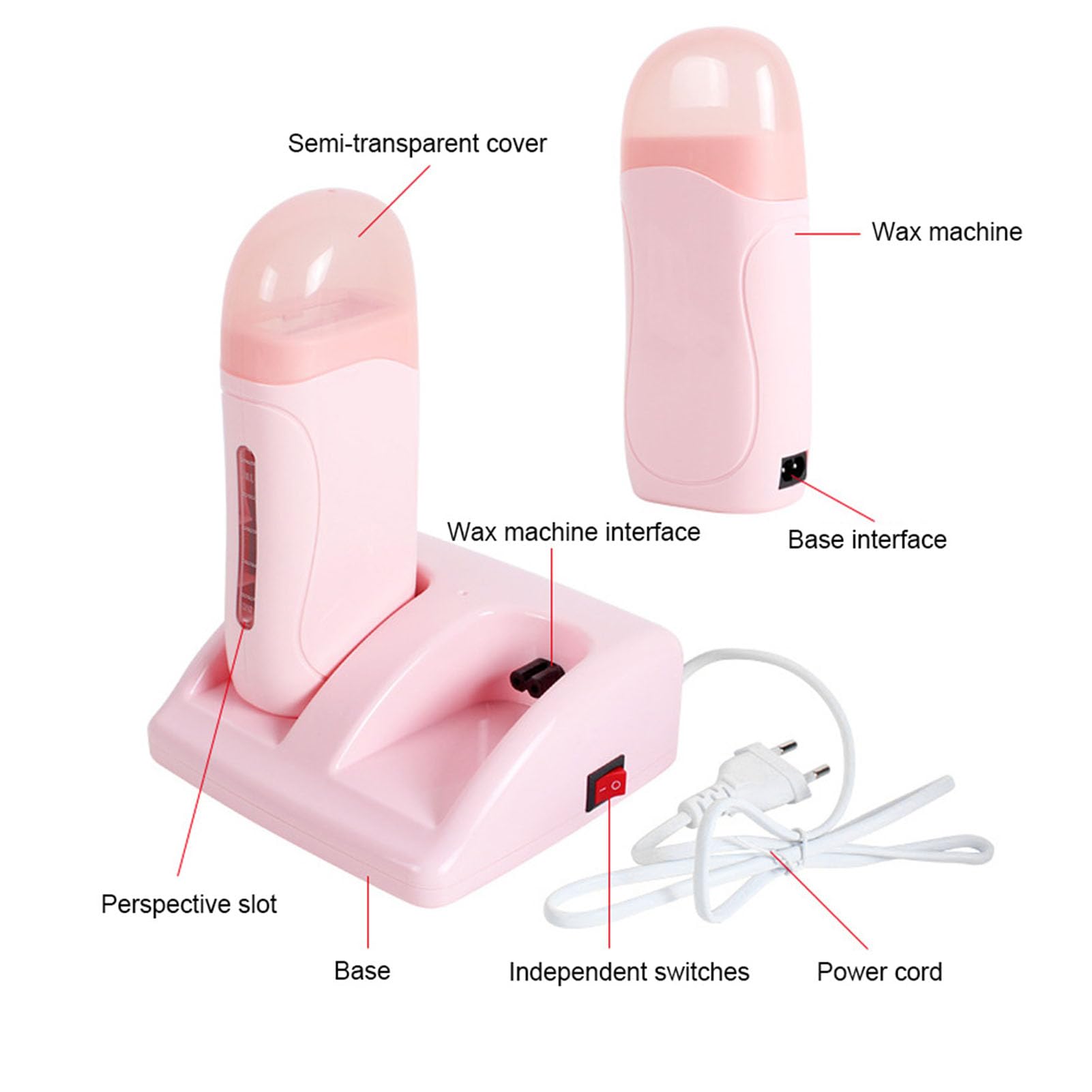 Scaldacera a rullo doppio per depilazione, scaldacera professionale, dispositivo per la depilazione a rullo, macchina per la depilazione, per una pelle liscia - Rosa (110V)
