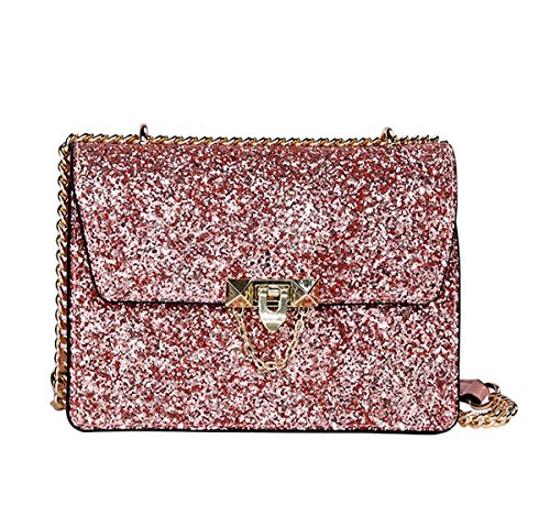 Mioy Elegante bolso mensajero Bolso bandolera de Mujer Bolso De Hombro Moda Pequeño Bolsos de cuero Con Lentejuelas (Rosa)