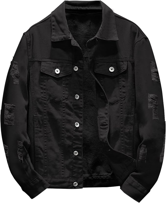 Jean Jacket for Men, Classic Ripped Slim Denim Jacket Men's Trucker
