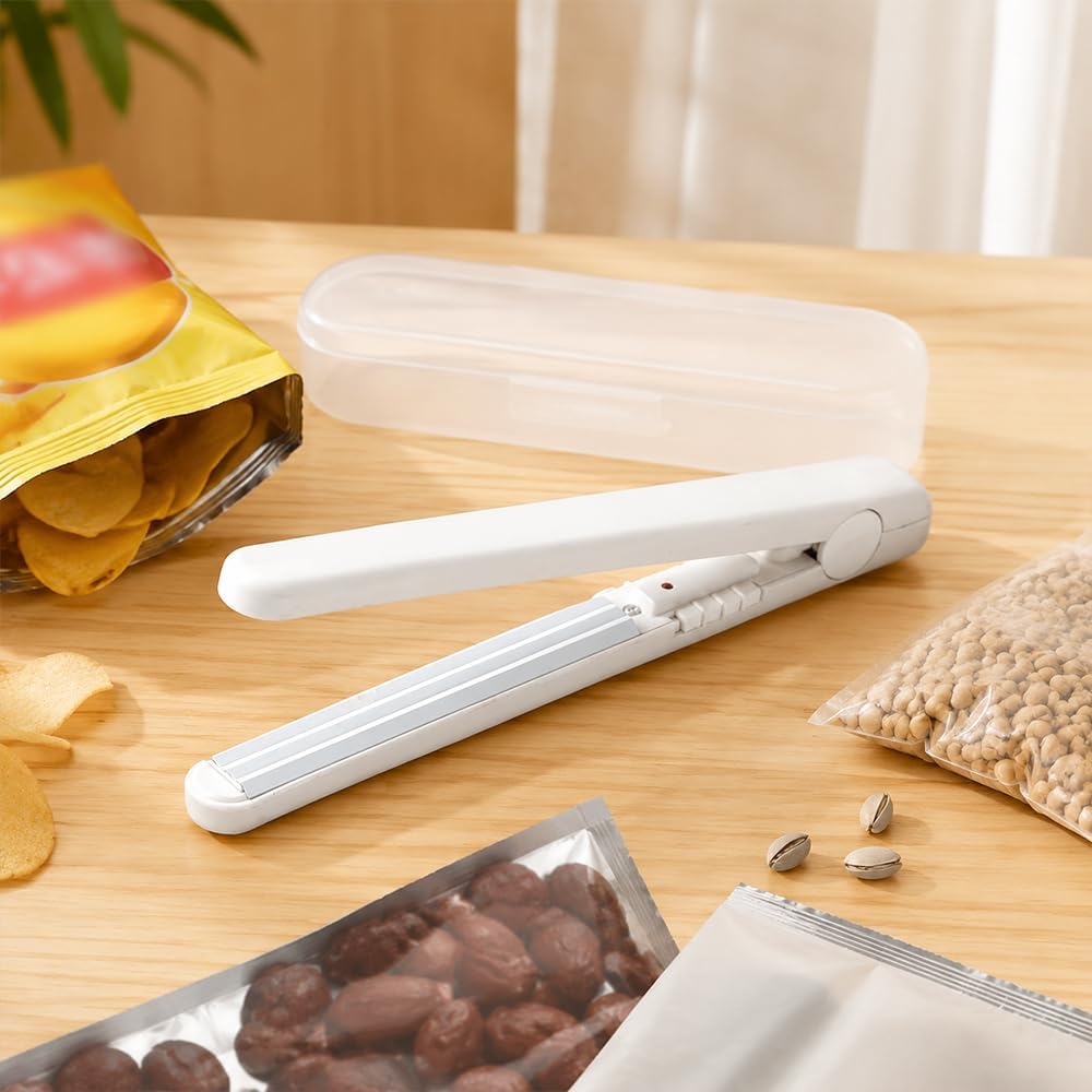 Handheld Mini Heat Sealer, Portable Food Sealer, Snack Bag Heat Closer, Plastic Bag Storage Sealing Tool for Adult Kitchen Pantry Food Preservation, 7.48in, White