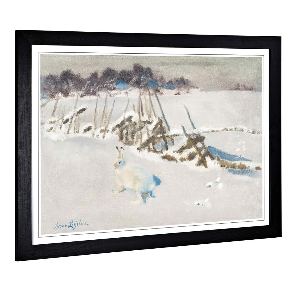 Big Box Art Framed Print of Bruno Liljefors White Hare Design | Wall Art Picture | Home Decor for Kitchen, Living, Dining Room, Bedroom, Hallway, Office, Black, A2 / 24.5x18 Inch / 62x45cm