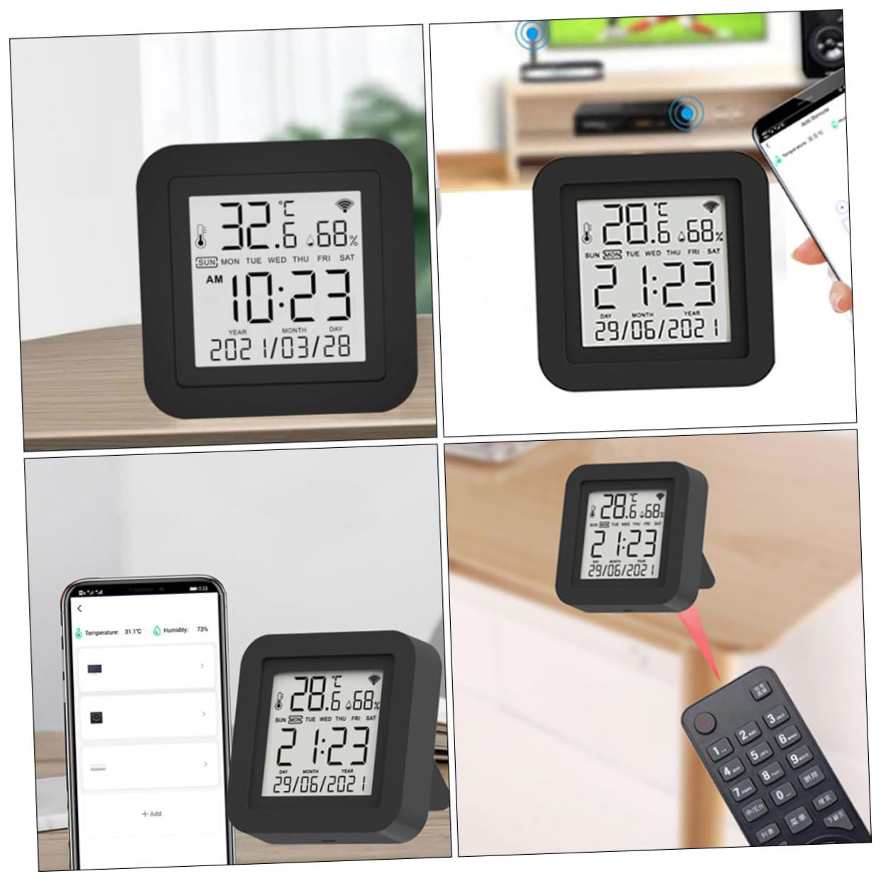 Termometro Digitale Per Misurazione Di Temperatura e Umidità Ambienti Interni Intelligente Con Display LCD e Controllo Remoto Tramite App Alimentazione