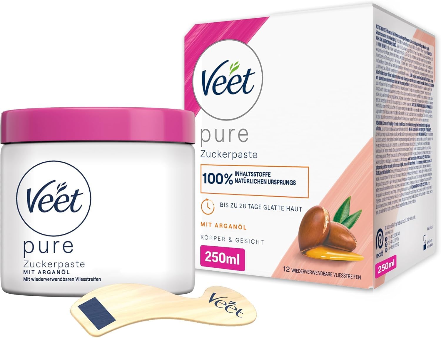 Veet Sugaring Zuckerpaste mit Arganöl für die Haarentfernung an Körper & Gesicht (250ml) + Körperöl für die Rasur & nach der Haarentfernung (100ml)
