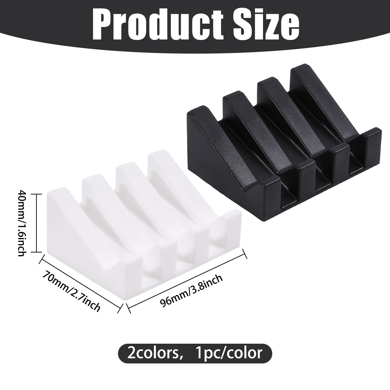 Portasapone autoportante in silicone (2 pezzi, nero e bianco) con fessure di ventilazione per bagno, cucina, doccia, circa 70 x 96 x 40 mm