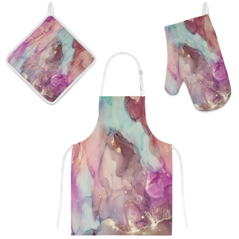 Tablier de cuisine 3 pièces avec maniques color-block pour cuisiner au quotidien