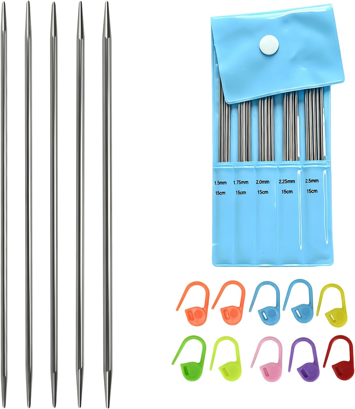 Soosui Double-Pointed Knitting Needles,6 inches/15 cm, 5 Sizes (1.5mm–2.5mm) This Set of Double-Pointed Needles is Perfect for Knitting Socks, Hats, and Gloves, and is Ideal for Knitters.