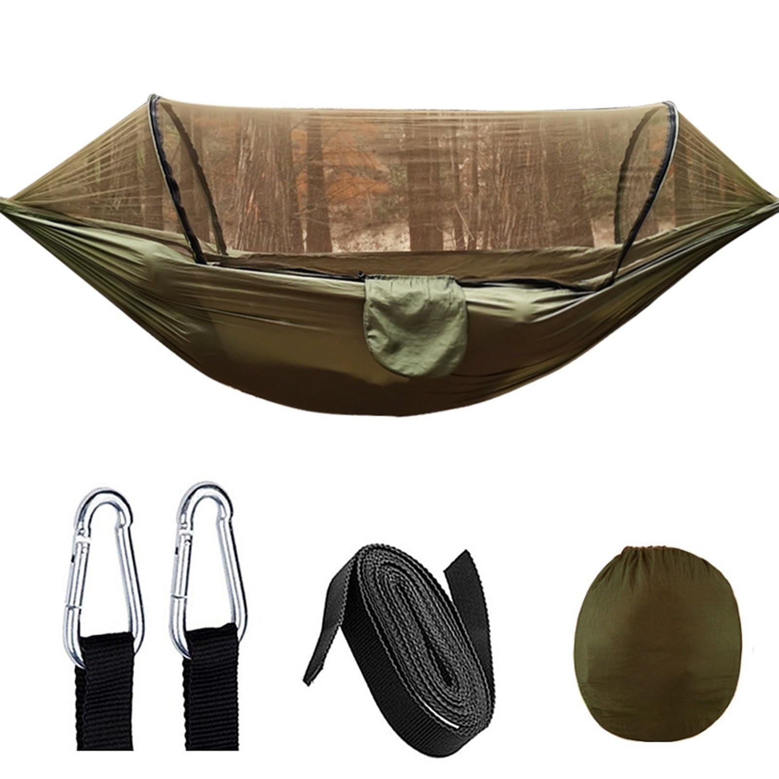 THE WHITE SHOPProfessional Camping Hammock with Mosquito Net, Lightweight Portable Double Hammock Tree Strap for Camping, Hiking, Patio and Backpacking (Army Green)