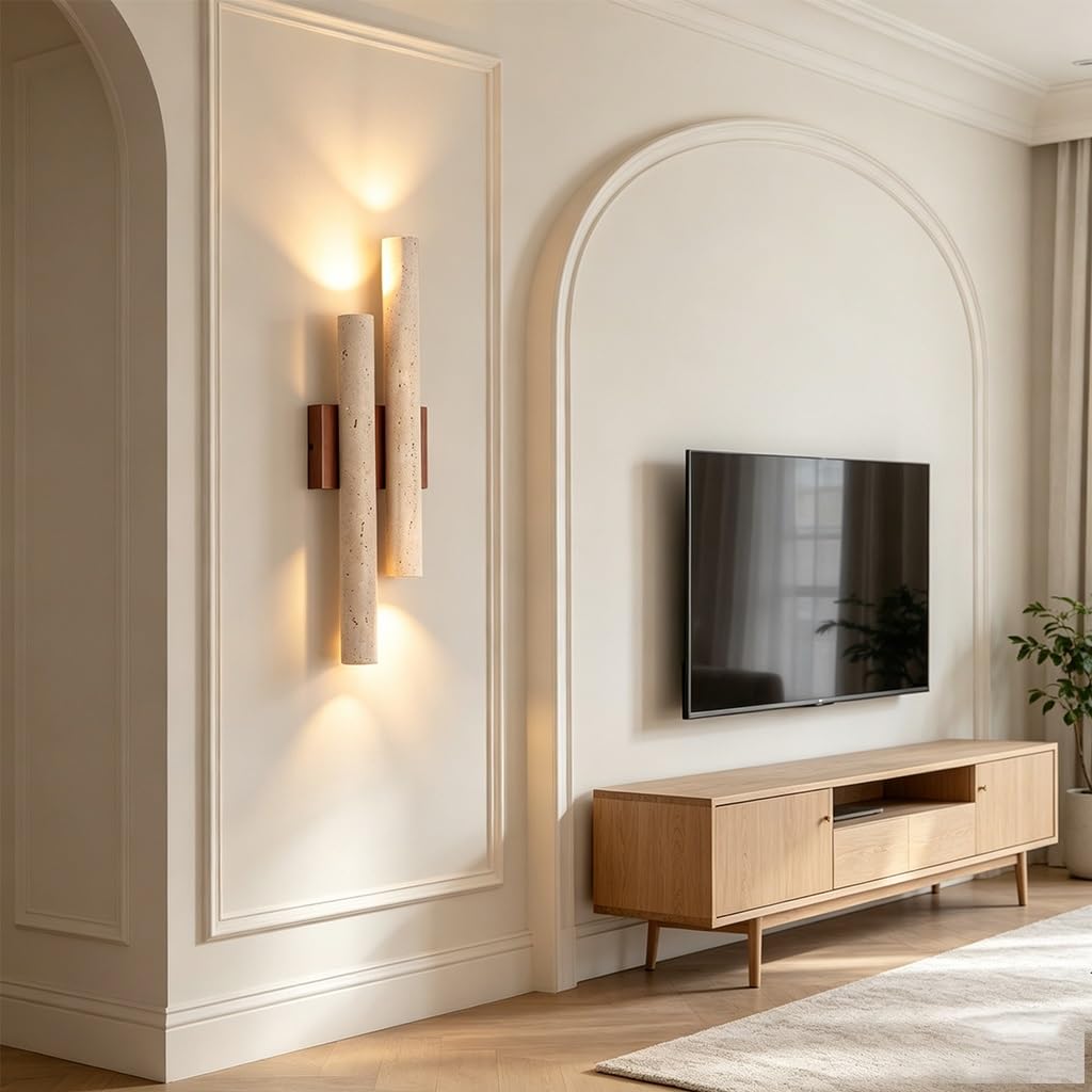 Aplique De Pared Piedra Wabi Sabi Moderno Largo Lámpara Pared Luz Cálida Iluminación Mural Travertino Natural 4 Casquillos G9 50cm Longitud Salón Dormitorio Café Hotel Decoración Interior