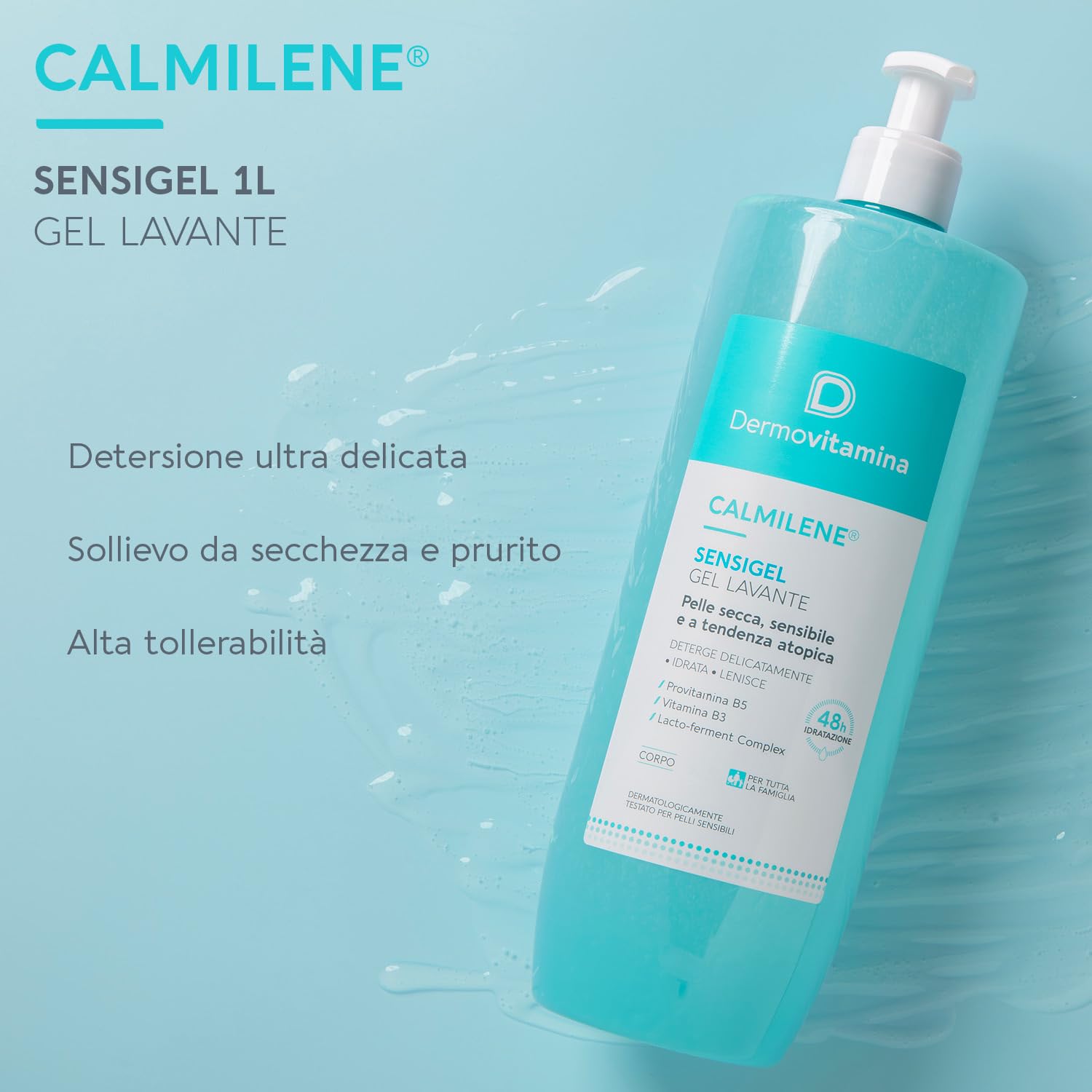 Dermovitamina Calmilene Sensigel 1L - Gel Lavante Corpo - Idratazione 48h - Con Lacto-ferment Complex - Per Pelle Secca, Sensibile, Atopica - Per Adulti e Bambini - Ingredienti di origine naturale