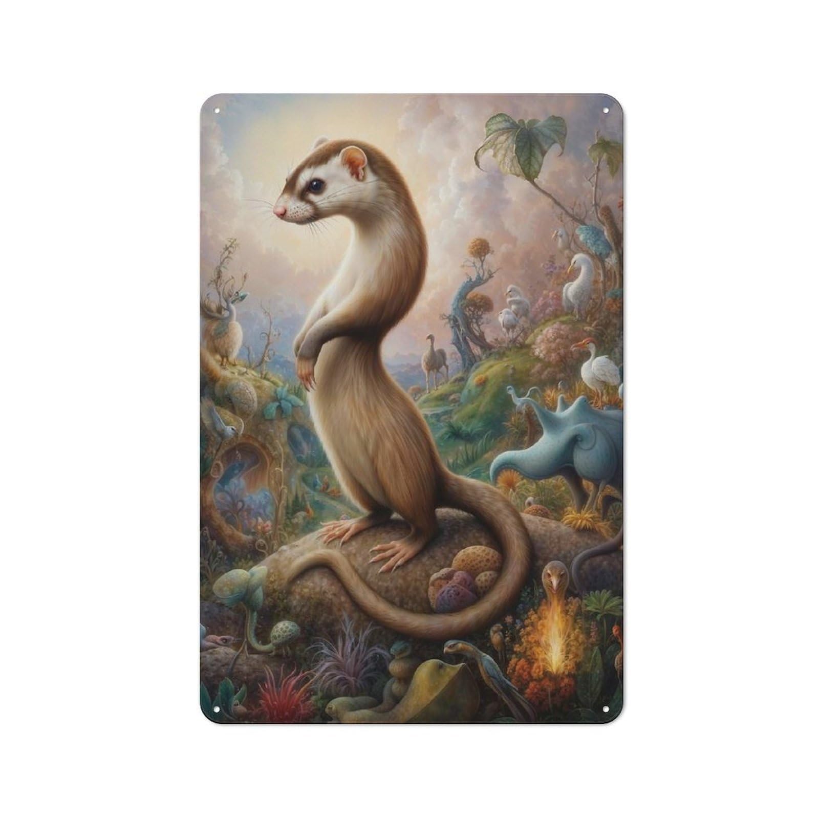 Junmoney Fantastical Ferret Tin Wall Plaque 30X20cm With For Hallway Wall, For Home Interiors, Feature Walls And Decorative Displays