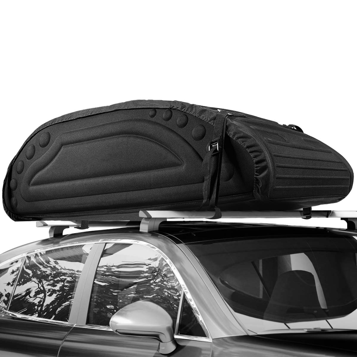 COSTWAY Borsa da Tetto per Auto Impermeabile 14Cu.Ft/400L, Box Tetto Universale Pieghevole con Borsa+ 4 Cinghie Rinforze+ 4 Ganci, Portabagagli per Tutti i Veicoli con/senza Barre Portapacchi