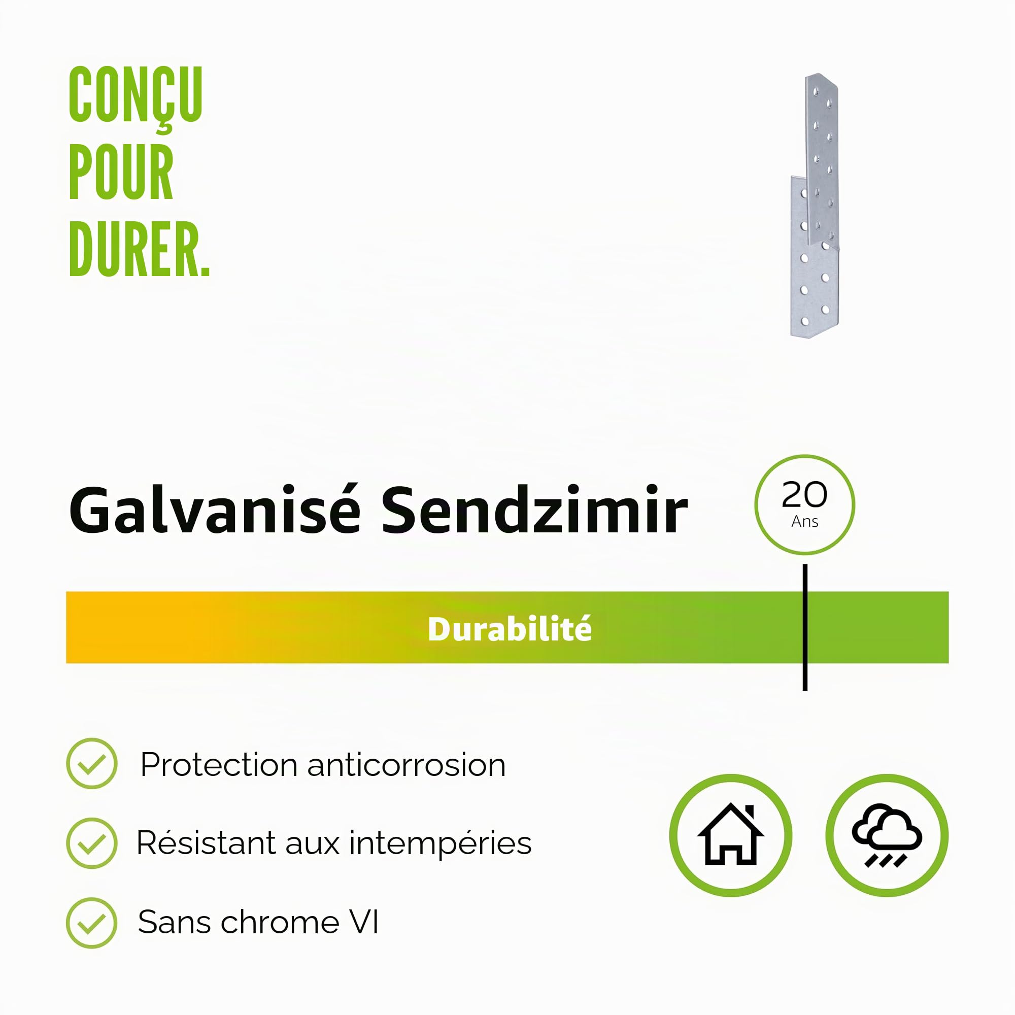 Alberts 846916 Équerre renvoyée | utilisable à droite | galvanisée Sendzimir | 32 x 32 x 210 mm | kit de 25