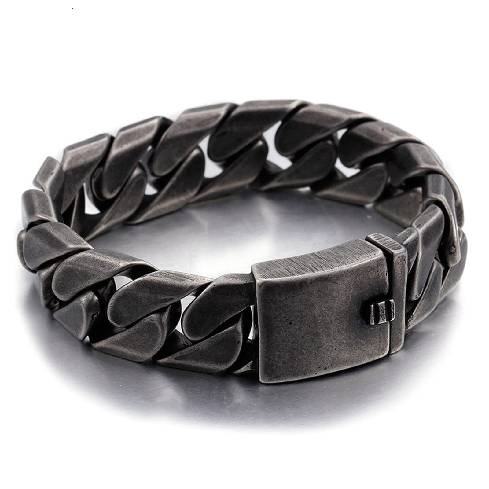 Armkette Herren in Edelstahl, Panzerkette Personalisiertes Armband Geschenkidee für Männer, 22cm Länge, 17mm Breite, Schwarz