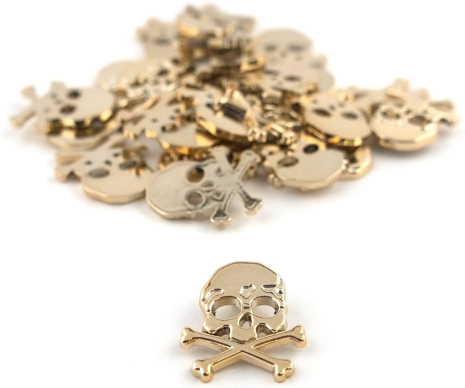 HAND No.17 1516 Gold Colour Skull and Crossbones Trims - Embellishments for Clothing, Jewellery, Pendants - Pack of 20