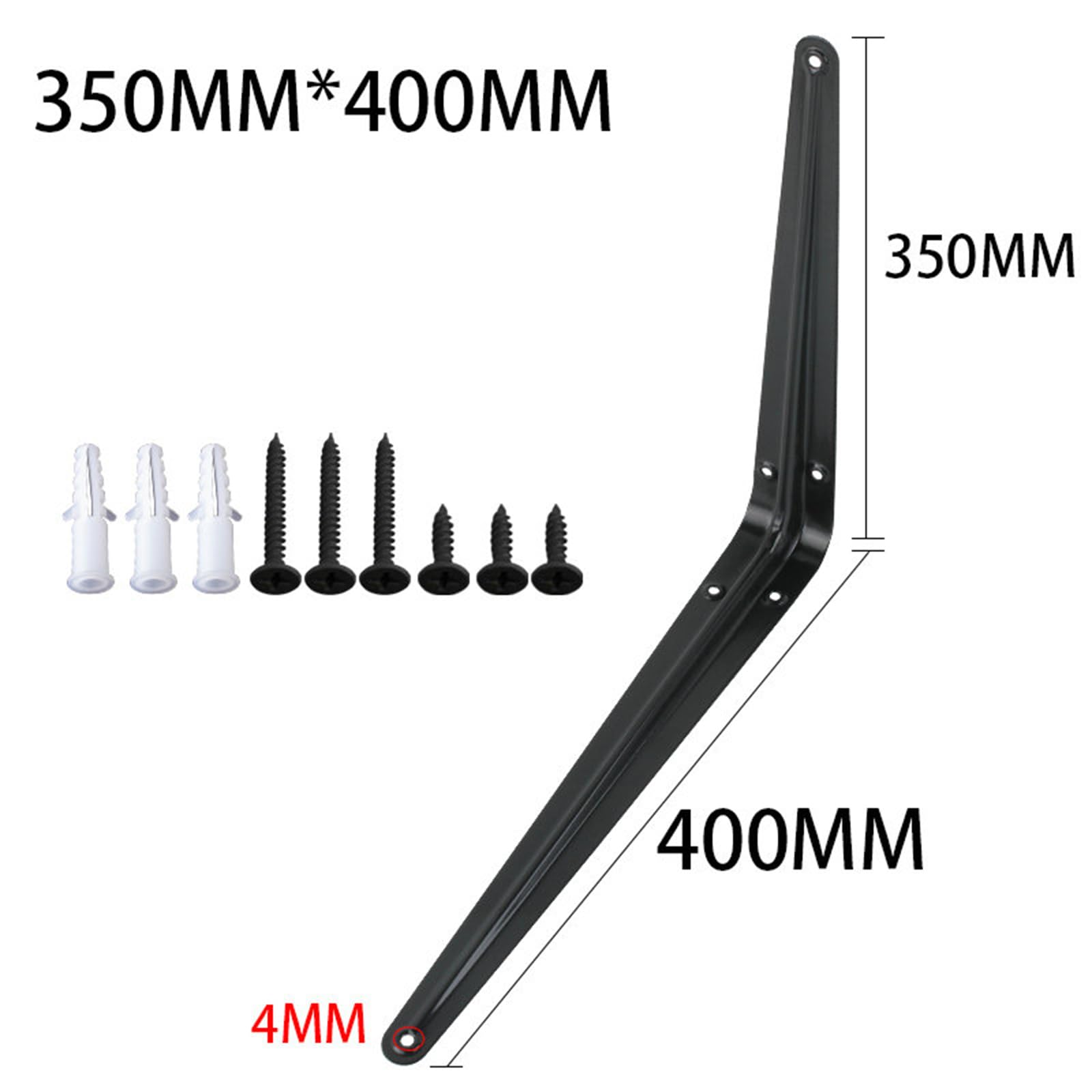 4 Pezzi Staffe per Mensole Galleggianti,Reggimensola Ferro,Supporto per Mensola a Parete,Scaffali a L,per Mensole in Cucina,Libreria,Studio,Giardino,con Viti,Nero (350mm x 400mm)