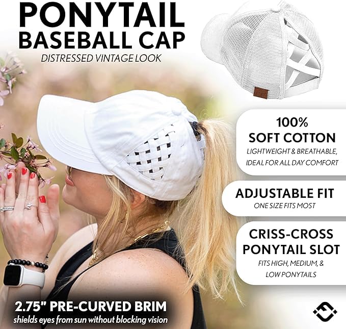 Image of Funky Junque Womens Baseball Cap Dad Hat Ponytail Messy Bun Trucker Ponycap