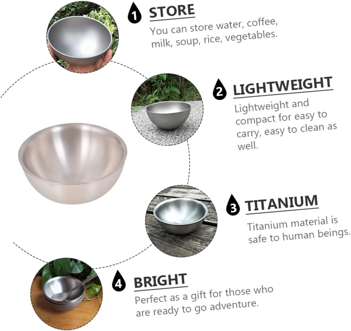 1pc Portable Titanium Bowl Double Camping Bowl for Outdoor Use Lightweight Food Storage for Soup Rice and More for Hiking Picnics and Adventures