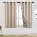 DWCN 100% Blackout Curtain Short Kitchen Curtains & Drapes 2 Panels Noise Reducing Sun Light Blocking Thermal Insulated Sound Proof with Grommet Top for Living Room (Beige,52" W x 45" L) 2 Panels