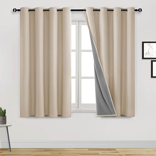 DWCN Cortinas cortas 100% opacas para cocina, 2 paneles de bloqueo de luz solar, reducción de ruido, aislamiento térmico, a prueba de sonido con