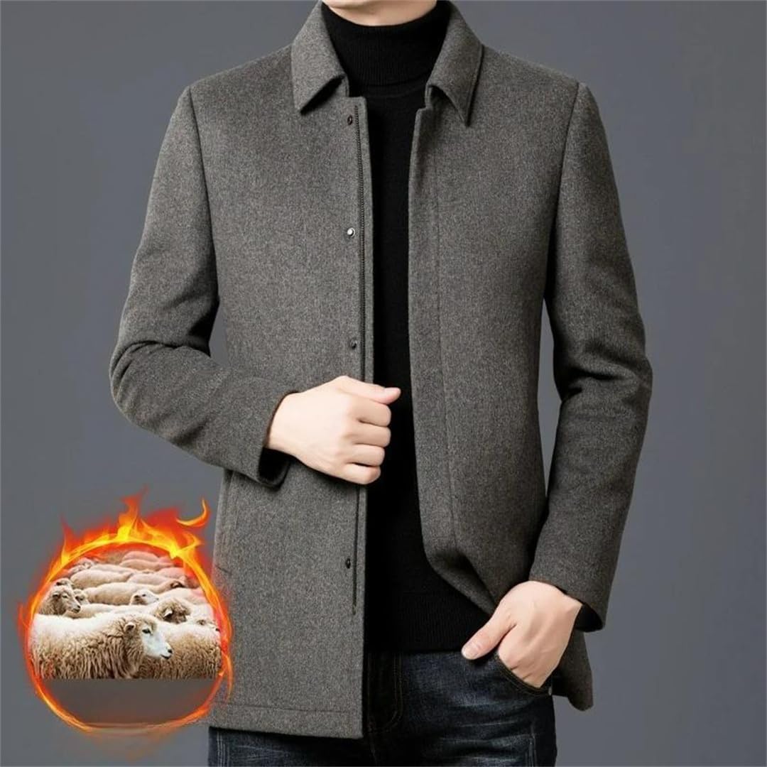 Men Wool Jacket Fashion Lapel Outdoor Office Thickened Warm Parka Casual Business Winter Treat Coat